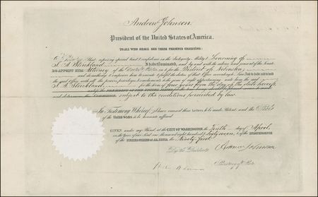 Lot #74 Andrew Johnson: Appointing a district attorney for Nebraska - Image 2