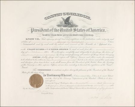 Lot #39 Calvin Coolidge: 1927 Coast Guard commission - Image 1