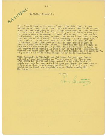 Lot #522 Louis Armstrong: “Your boy” Satchmo to Walter Winchell on “those damn Japs” and being “the first Spade ... [to] get all of his new trousers made without cuffs” - Image 1