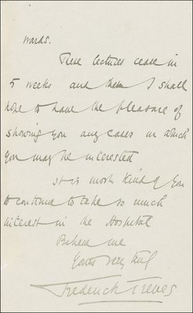 Lot #246 Frederick Treves: The Elephant Man?s doctor: ?I will not fail to do anything I can for the nurse in whom you are interested? - Image 1