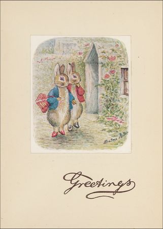 Lot #451 Beatrix Potter: Rabbit Cheers: BEATRIX POTTER signs a 1936 Christmas card with the rare pre-married form of her name - Image 1