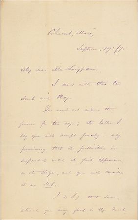 Lot #418 Bret Harte: Harte sends two manuscripts to Longfellow: “I do hope some interest you find ... will repay you” - Image 1