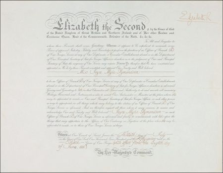 Lot #162 Elizabeth II Signed Document - Image 1