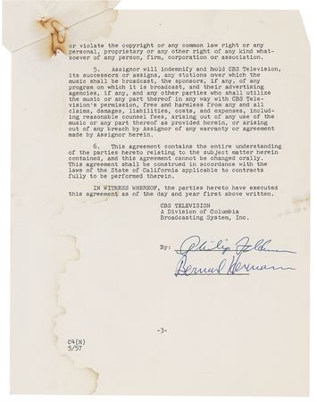 Lot #594 Bernard Herrmann Signed Document - Image 1