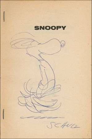 Lot #507 Charles Schulz: Happy feet: Schulz signs with an original drawing of a dancing Snoopy - Image 1