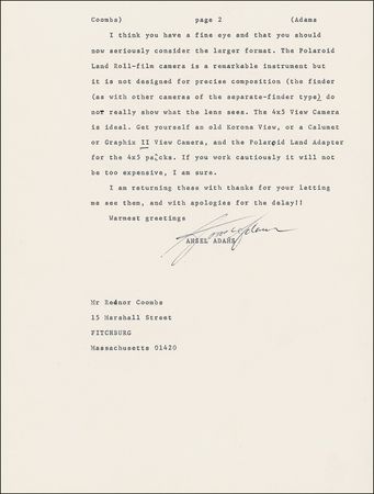 Lot #386 Ansel Adams: “Necessary for you to think and ‘see’.... I think you have a fine eye” - Image 1