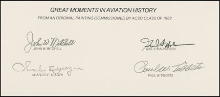 Lot #359 Great Moments in Aviation History: A GATHERING OF EAGLES: Impressive 1982 litho signed by 15 American aviation pioneers, including NEIL ARMSTRONG - Image 2