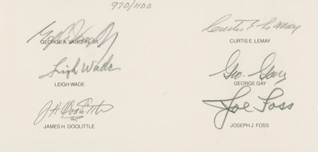 Lot #359 Great Moments in Aviation History: A GATHERING OF EAGLES: Impressive 1982 litho signed by 15 American aviation pioneers, including NEIL ARMSTRONG - Image 3