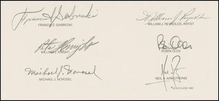 Lot #359 Great Moments in Aviation History: A GATHERING OF EAGLES: Impressive 1982 litho signed by 15 American aviation pioneers, including NEIL ARMSTRONG - Image 4