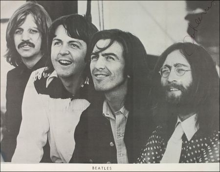 Lot #535 Beatles: Lennon, John: SUPER SIZE ME: Huge LENNON signature on a 1970 BEATLES fan club poster obtained at the WFIL Helping Hand Marathon - Image 1