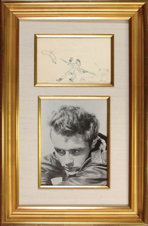 Lot #731 James Dean: Original Dean sketch of a harpooned hotdog - Image 1