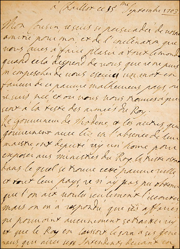 Lot 212 Mary of Modena: An impassioned plea from Mary of Modena, written to her cousin embroiled in the War of the Spanish Succession