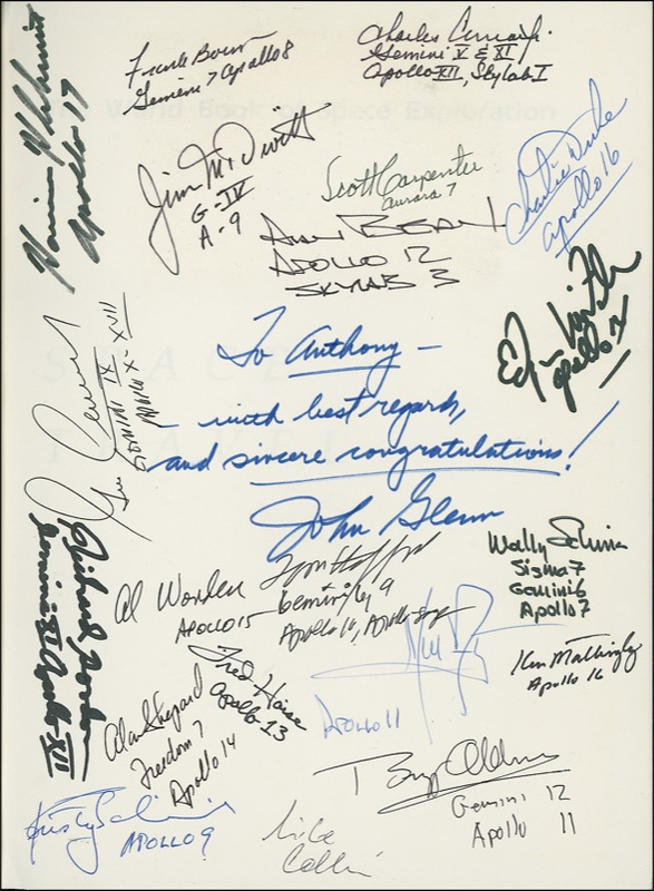 Lot 318 Astronauts: Mercury, Gemini, and Apollo: ROCKET JOCKEYS: Space travel book signed by two dozen astronauts, including 11 of the 12 MOONWALKERS