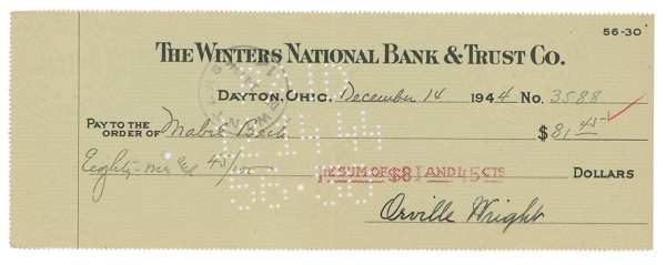 Lot 363 Orville Wright Check