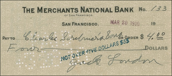 Lot 406 Jack London Check