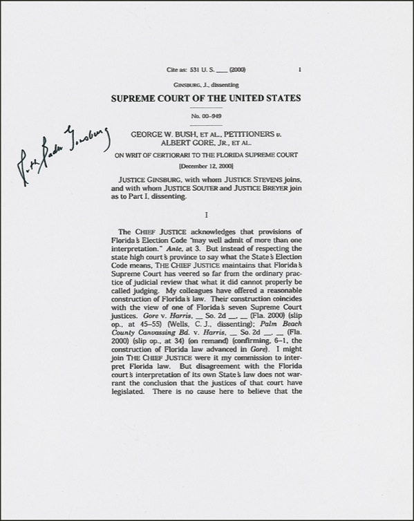 Lot 239 Supreme Court: Ginsburg, Ruth Bader Souvenir Typescript