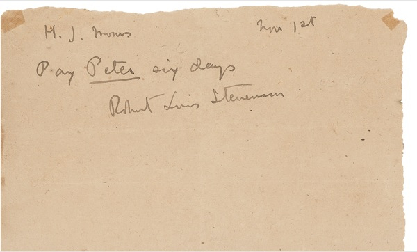 Lot 424 Robert Louis Stevenson: Robert Louis Stevenson pays wages