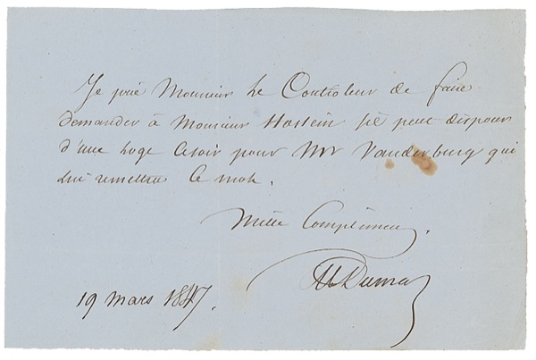 Lot 384 Alexander Dumas (pere) Signed Letter