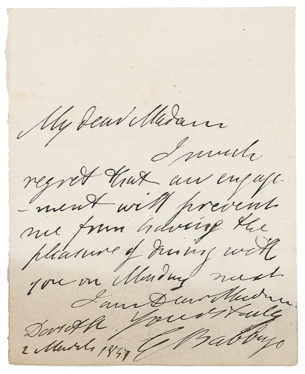 Lot 127 Charles Babbage Handwritten Letter Signed