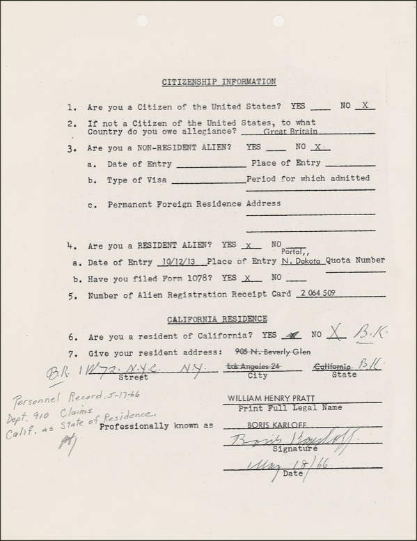 Lot 916 Boris Karloff Signed Document
