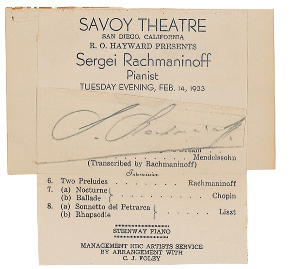 Lot 608 Sergei Rachmaninoff Signature
