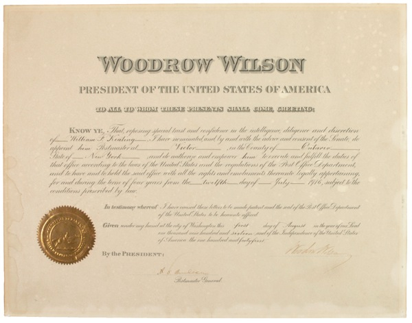 Lot 117 Woodrow Wilson Signed Document
