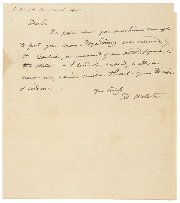 Lot 248 Daniel Webster Handwritten Letter Signed