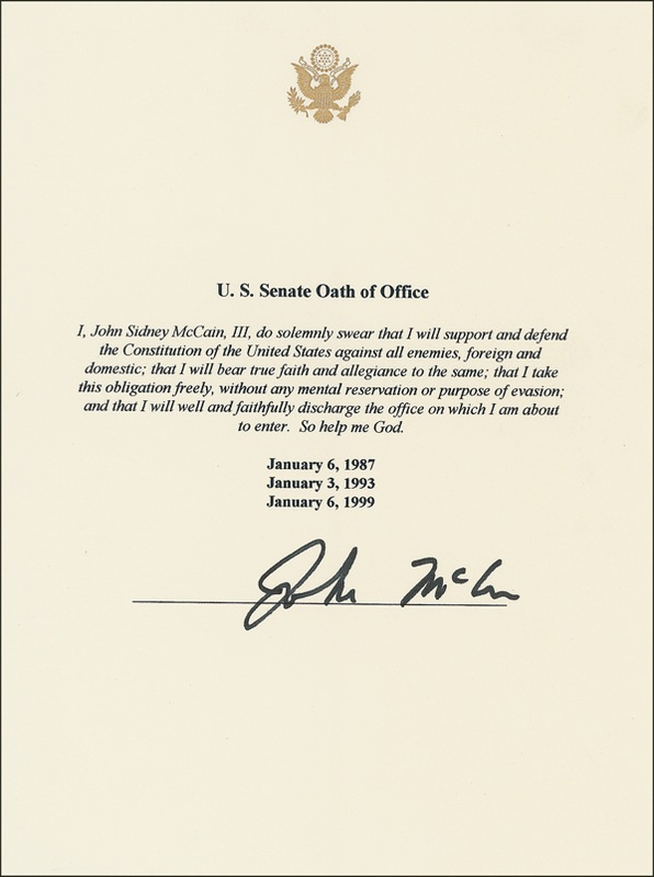 Lot 216 John McCain Souvenir Typescript