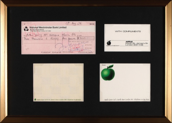 Lot 508 Beatles: Lennon and McCartney: Can?t Buy Them Love: LENNON and MCCARTNEY sign a 1976 business check