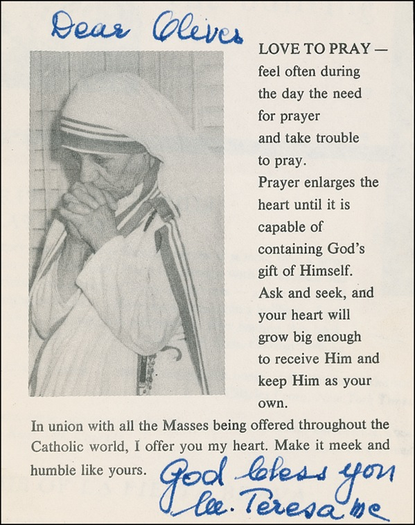 Lot 221 Mother Teresa Prayer Slip