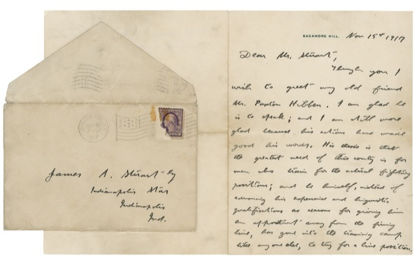 Lot 103 Theodore Roosevelt: Roosevelt’s ringing endorsement: “He can well afford to lead by patriotic precept; for he is also primarily teaching by patriotic example.”