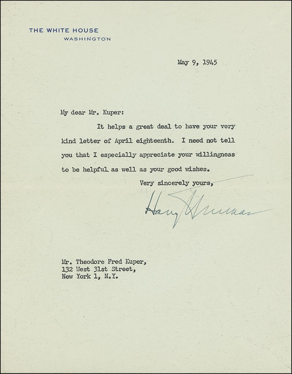 Lot 111 Harry S. Truman: The day after V-E Day