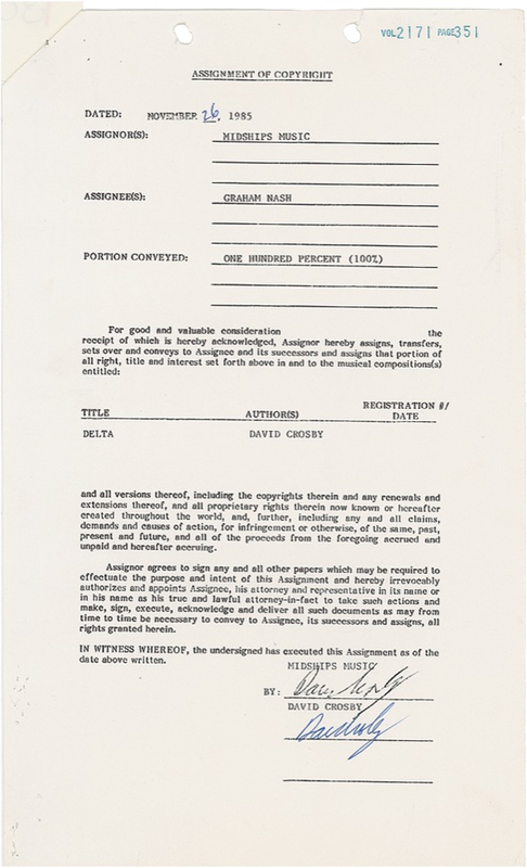 Lot 544 David Crosby Signed Document