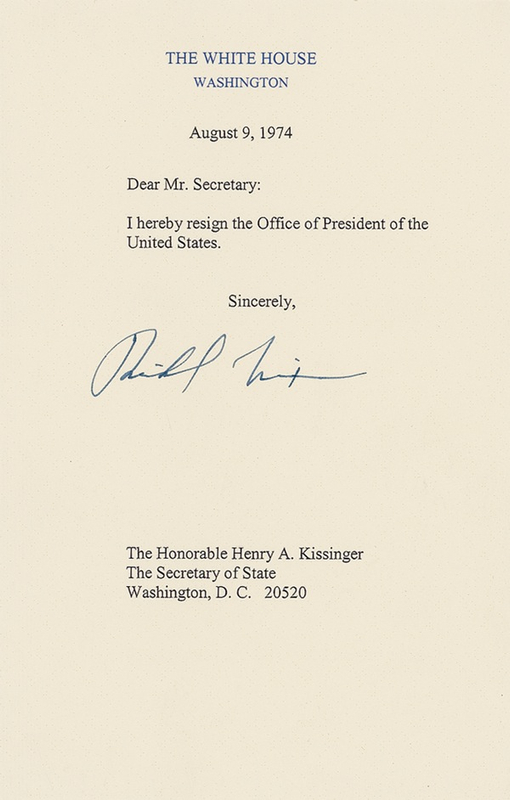 Lot 83 Richard Nixon: ?I hereby resign the Office of President of the United States.?