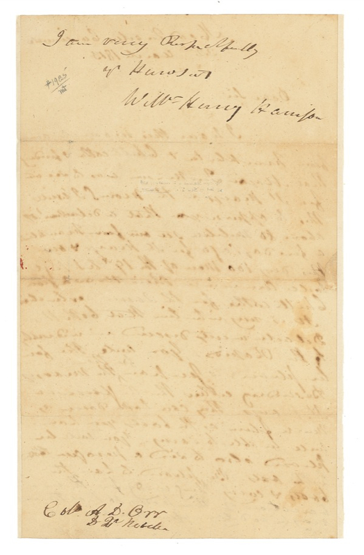 Lot 50 William Henry Harrison: Early military ALS: “I write this to apprise you that a detachment of about 80 militia set out from Franklinton”