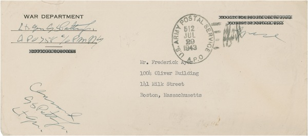 Lot 284 George S. Patton: Scarce twice signed war-dated Patton free frank