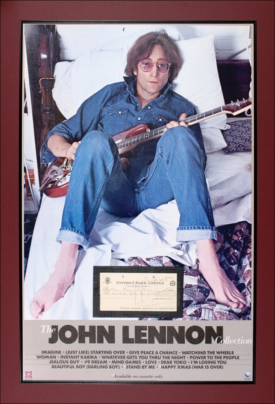 Lot 509 Beatles: Lennon, John: BACK IN THE U.S.A.: LENNON signs a check in the year he won the right to permanent American residency