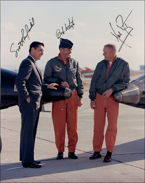 Lot 316 Neil Armstrong, Bob White, and Scott Crossfield Signed Photograph