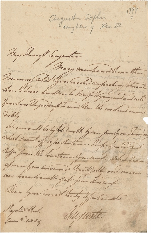 Lot 180 George III: Princess Augusta Sophia Signed Letter