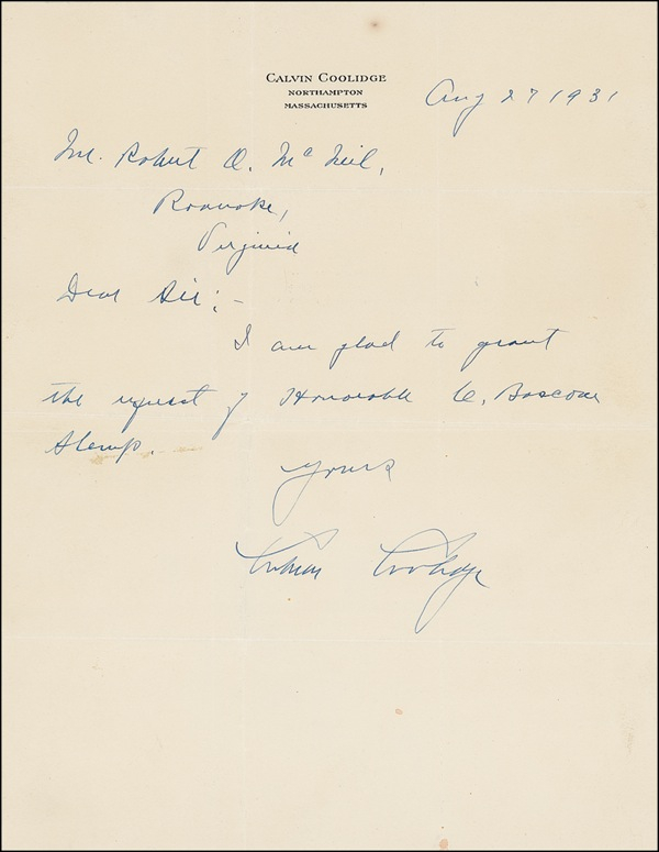 Lot 29 Calvin Coolidge Handwritten Letter Signed