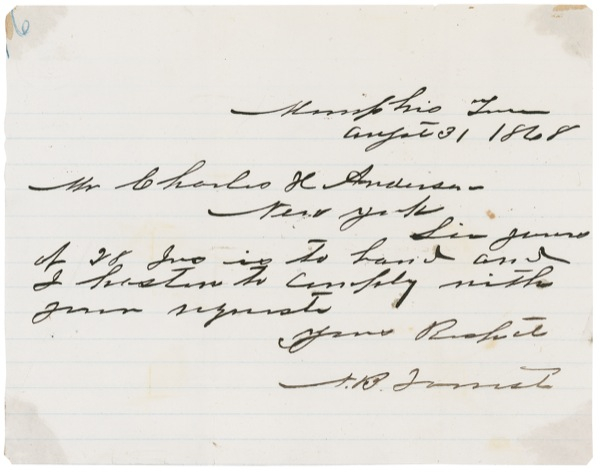 Lot 265 Nathan Bedford Forrest: The First Grand Wizard sends his autograph up North during a tense moment in post-Civil War Tennessee