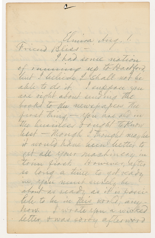 Lot 376 Samuel L. Clemens: ?TWAIN OR CLEMENS??: CLEMENS writes to his publisher about an investment deal gone sour