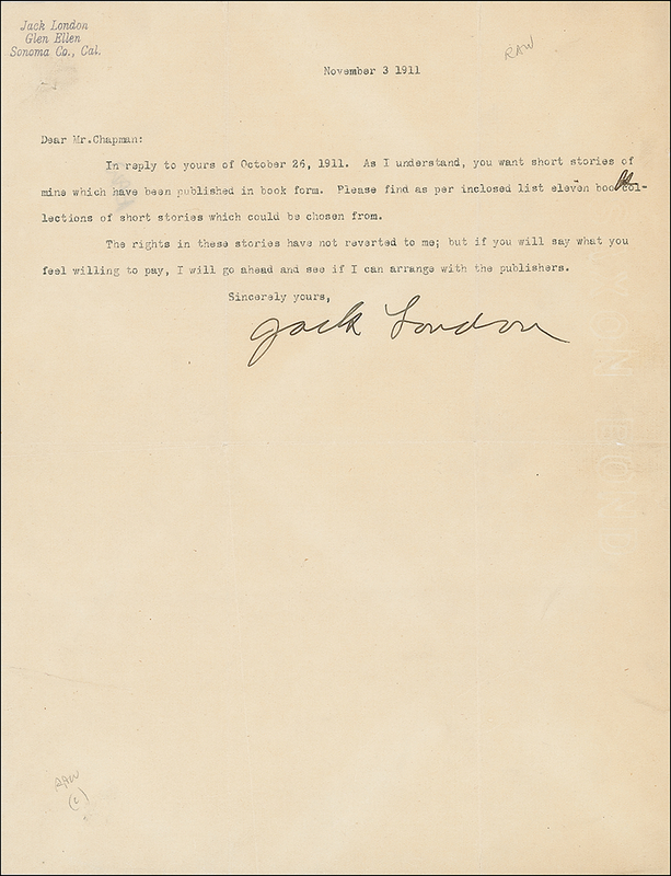 Lot 407 Jack London Typed Letter Signed