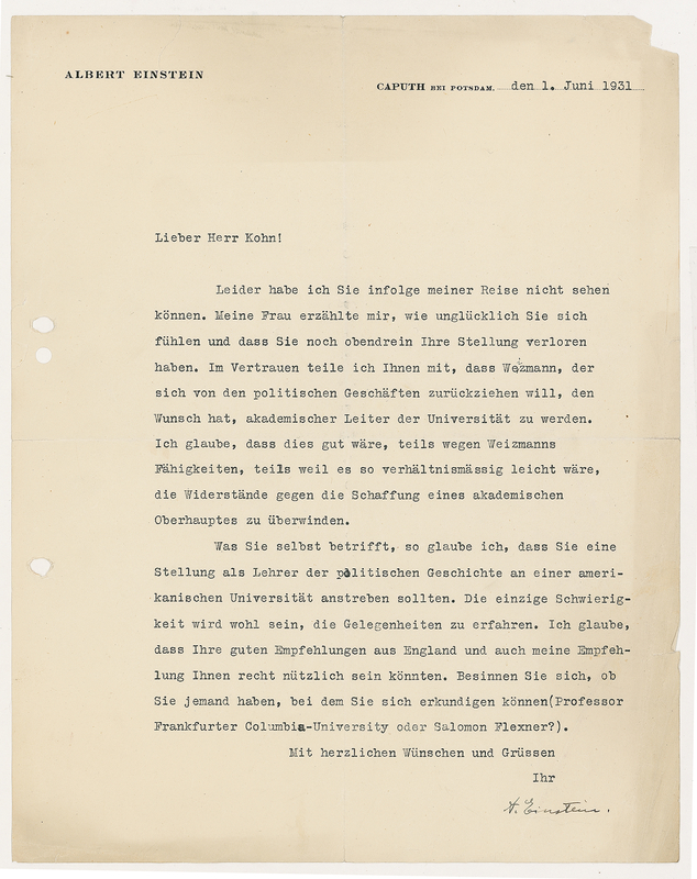 Lot 169 Albert Einstein: Mentioning Chaim Weizmann and Felix Frankfurter
