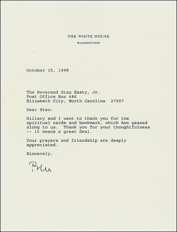 Lot 23 Bill Clinton Typed Letter Signed