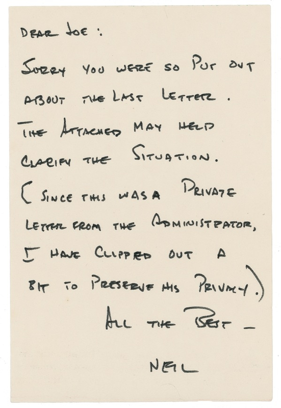 Lot 315 Neil Armstrong: SPACE SWAG: ARMSTRONG ALS related to the tricky legal issues involving Apollo-flown memorabilia