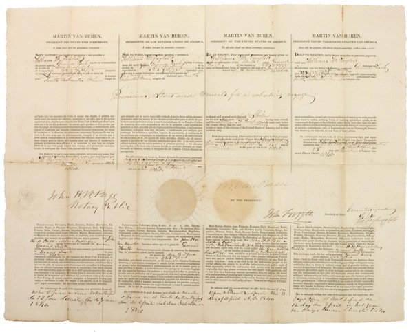 Lot 114 Martin Van Buren: 1840 whaling ship’s papers