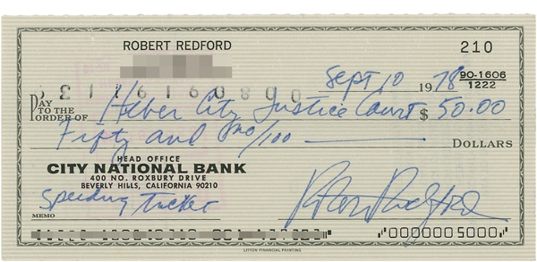 Lot 1034 Robert Redford Check