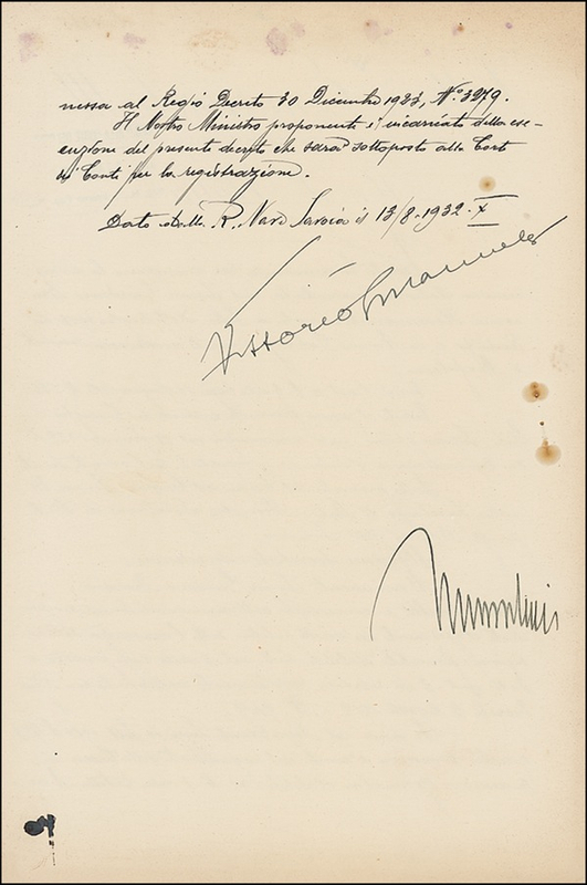 Lot 223 Benito Mussolini and Vittorio Emanuele III Signed Document