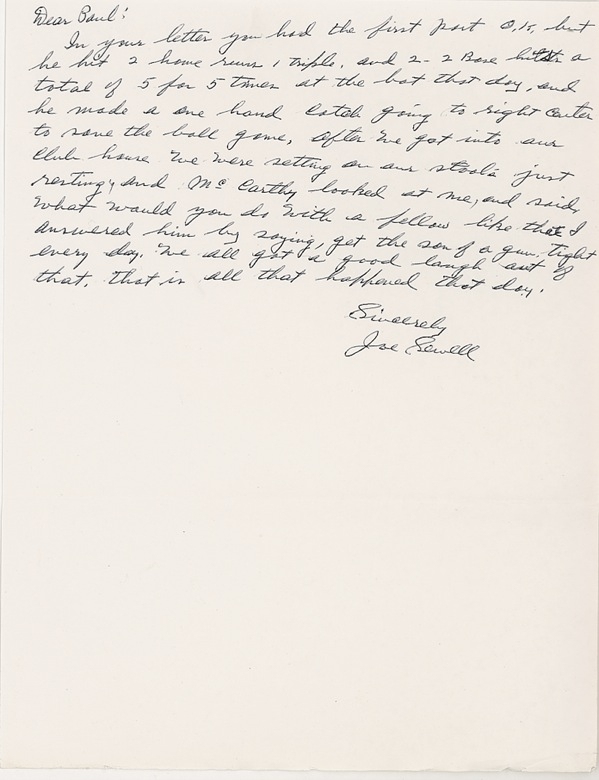 Lot 1527 Joe Sewell: Sewell on Ruth